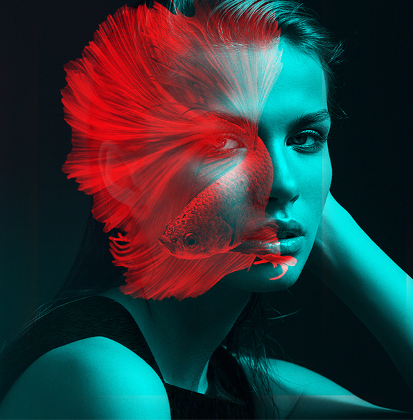 best free photoshop actions color double exposure cover woman dark